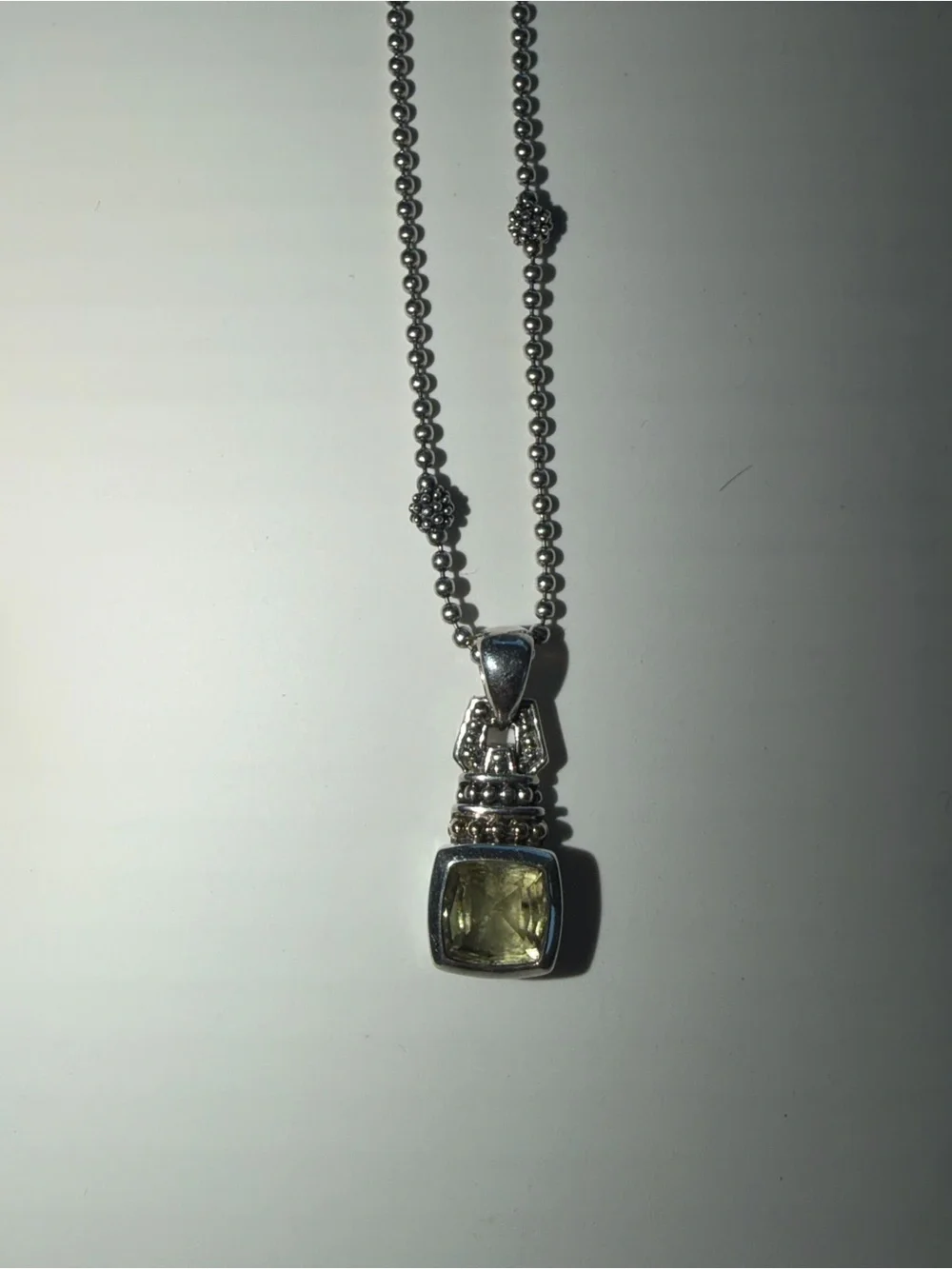 LAGOS 18k and .925 Peridot Caviar Pendant with 18” Silver Chain, HARDLY WORN!